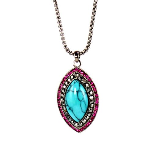 Vintage Turquoise Necklace Pink Crystal