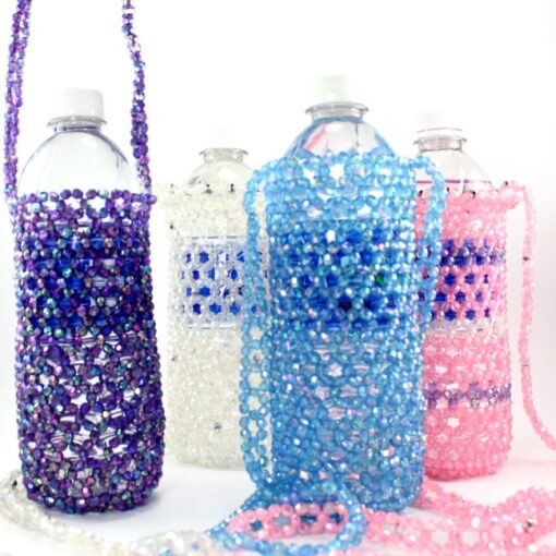 Beaded Water Bottle Holder Aurora Borealis Beads