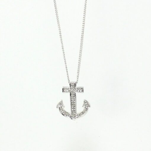 Anchor Necklace With Rhinestones Silver Tone