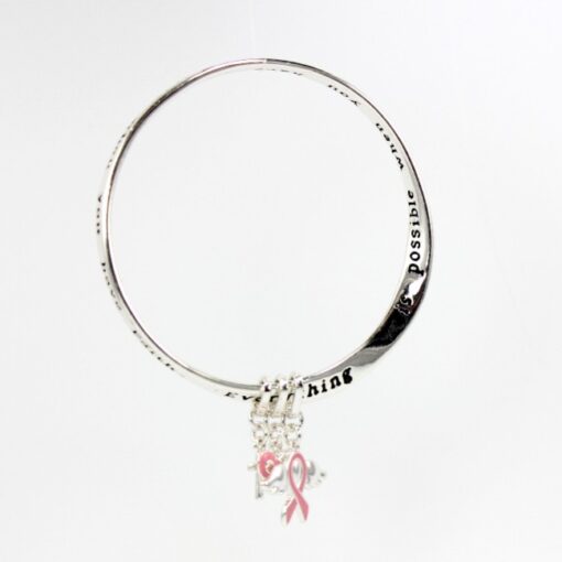Pink Ribbon Silver Charm Bracelet