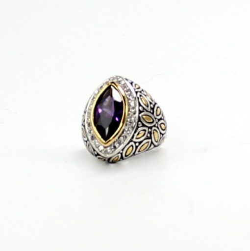 Amethyst Pave Crystals Ring Two Tone