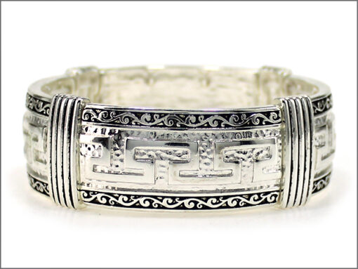Greek Key Bracelet Silver Antique Cuff Stretch Bracelet