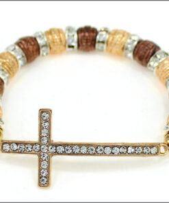 Sideways Cross Bracelet Crystals Gold Silver Bronze