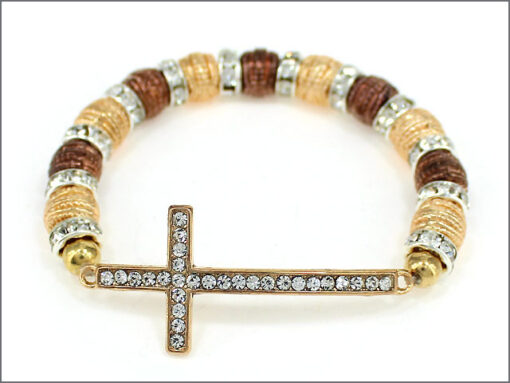 Sideways Cross Bracelet Crystals Gold Silver Bronze