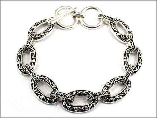 Silver Bracelet With Antique Design Toggle