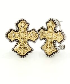 Cross Earrings Gold And Silver Tone French Clip