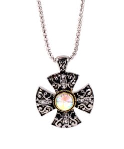Cross Necklace Celtic Pendant Aurora Borealis