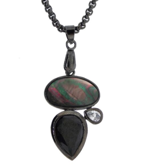 Abalone Necklace Black Onyx Crystal Art Deco Design