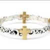Cross Bracelet Antique Gold And Silver Tone Stretch