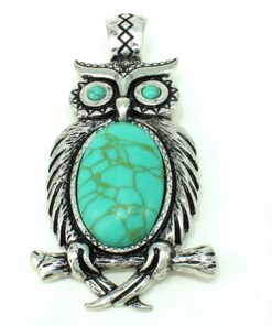 Owl Pendant Turquoise Silver Magnetic Clasp