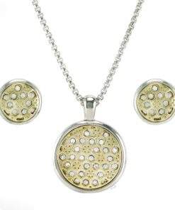 Pendant Necklace And Earring Set With Diamond Crystals