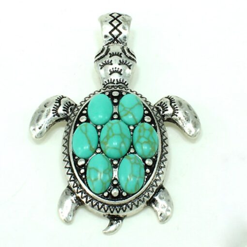 Turtle Pendant Turquoise Silver Magnetic Clasp