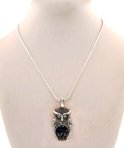Owl Necklace Pendant Abalone Silver Tone