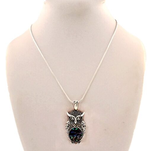 Owl Necklace Pendant Abalone Silver Tone