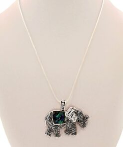 Elephant Necklace Abalone Pendant Silver Tone
