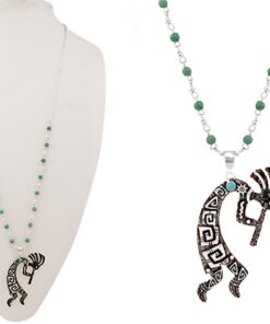 Kokopelli Art Pendant Necklace Silver Turquoise
