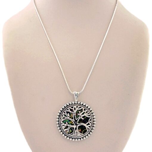 Tree of Life Necklace Pendant Abalone Silver Tone