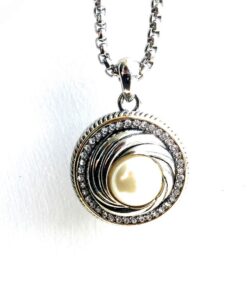 Pearl Pendant Necklace Art Deco Swirl With Pave Cz